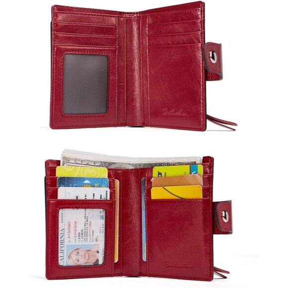 Women Leather Wallet RFID Blocking Small Bifold Zipper 1-a-wine red - Picture 2 of 6